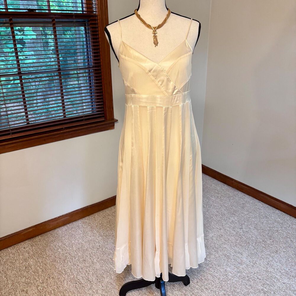 VTG DVF Diane von Furstenberg Silk Satin & Chiffon Panel Midi Slip Dress Small
